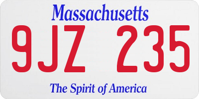 MA license plate 9JZ235