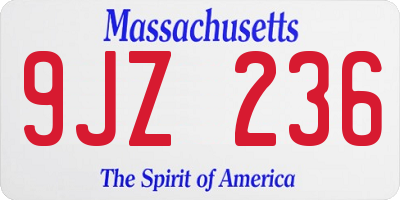 MA license plate 9JZ236