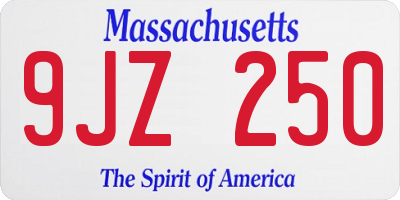 MA license plate 9JZ250