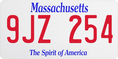 MA license plate 9JZ254