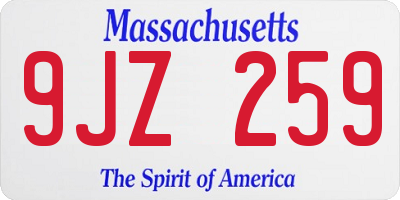 MA license plate 9JZ259