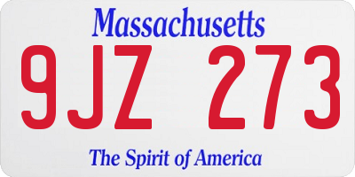 MA license plate 9JZ273