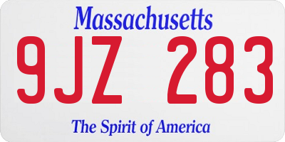 MA license plate 9JZ283
