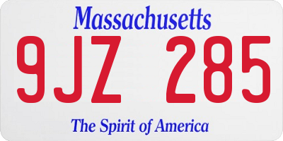 MA license plate 9JZ285