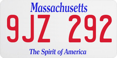 MA license plate 9JZ292