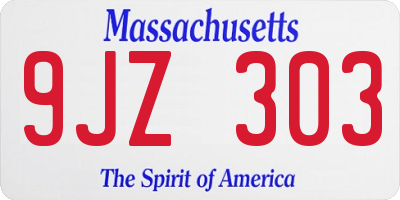 MA license plate 9JZ303