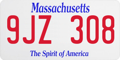 MA license plate 9JZ308