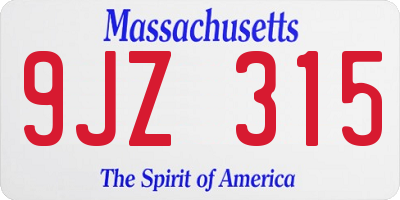 MA license plate 9JZ315