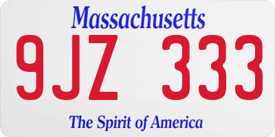 MA license plate 9JZ333