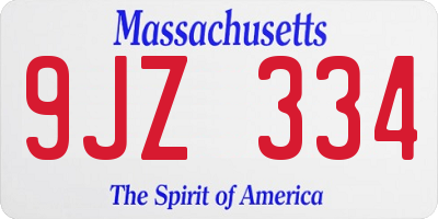 MA license plate 9JZ334