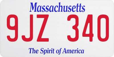 MA license plate 9JZ340