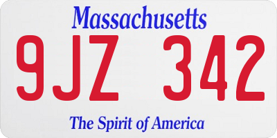 MA license plate 9JZ342