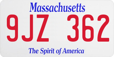 MA license plate 9JZ362