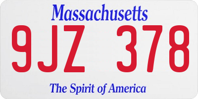 MA license plate 9JZ378