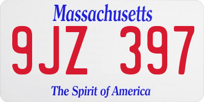 MA license plate 9JZ397