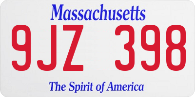 MA license plate 9JZ398