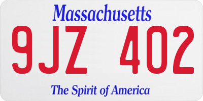 MA license plate 9JZ402