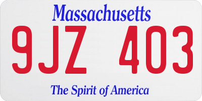 MA license plate 9JZ403