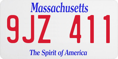 MA license plate 9JZ411