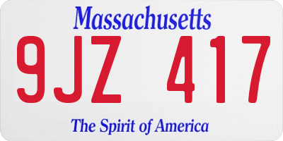 MA license plate 9JZ417
