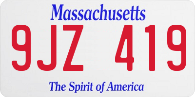 MA license plate 9JZ419