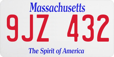 MA license plate 9JZ432