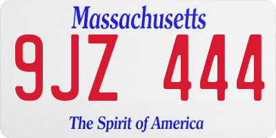 MA license plate 9JZ444