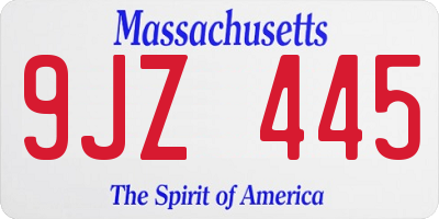 MA license plate 9JZ445