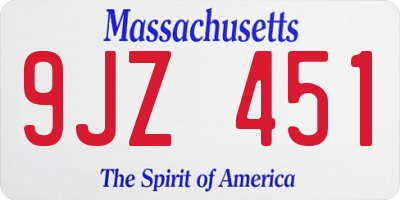MA license plate 9JZ451