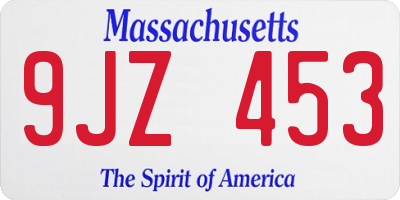 MA license plate 9JZ453