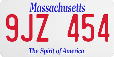 MA license plate 9JZ454
