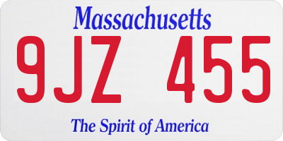 MA license plate 9JZ455