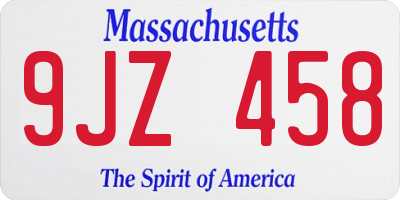 MA license plate 9JZ458