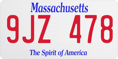 MA license plate 9JZ478