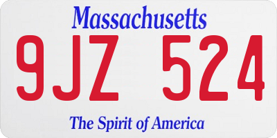 MA license plate 9JZ524