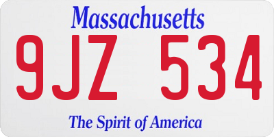 MA license plate 9JZ534
