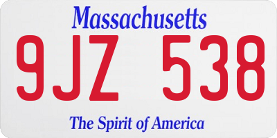 MA license plate 9JZ538