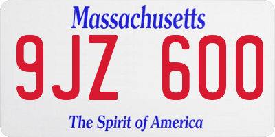 MA license plate 9JZ600