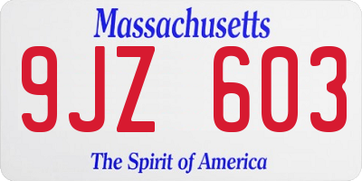 MA license plate 9JZ603