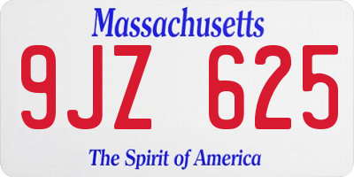 MA license plate 9JZ625