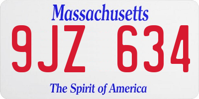 MA license plate 9JZ634