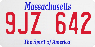 MA license plate 9JZ642