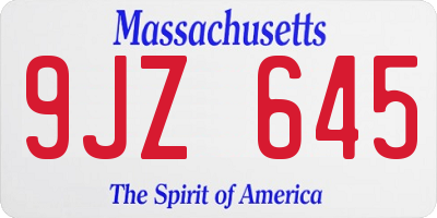 MA license plate 9JZ645