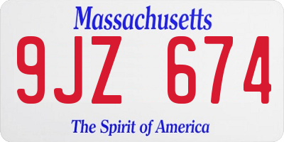 MA license plate 9JZ674