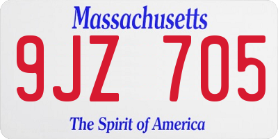 MA license plate 9JZ705