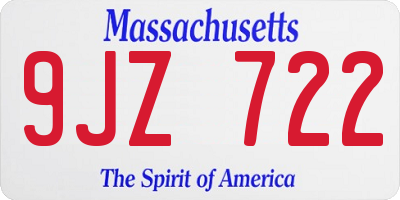 MA license plate 9JZ722