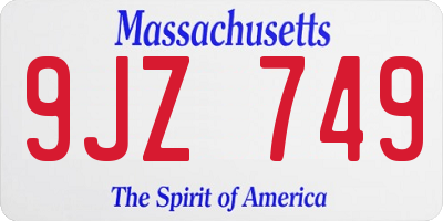 MA license plate 9JZ749