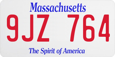 MA license plate 9JZ764