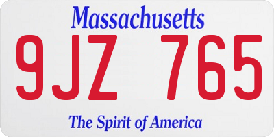 MA license plate 9JZ765