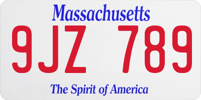 MA license plate 9JZ789